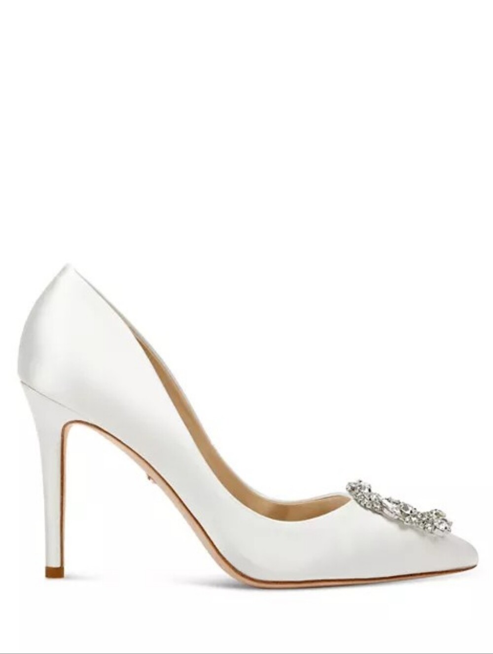 Badgley Mischka Cher Crystal Buckle Satin Pumps White Size 7.5 - Picture 3 of 16